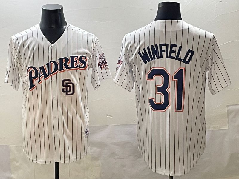 Men 2025 San Diego Padres #31 Winfield White Stripe Throwback Game Nike MLB Jersey style 10->tampa bay rays->MLB Jersey